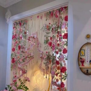 Pink Roses Transparent Curtains